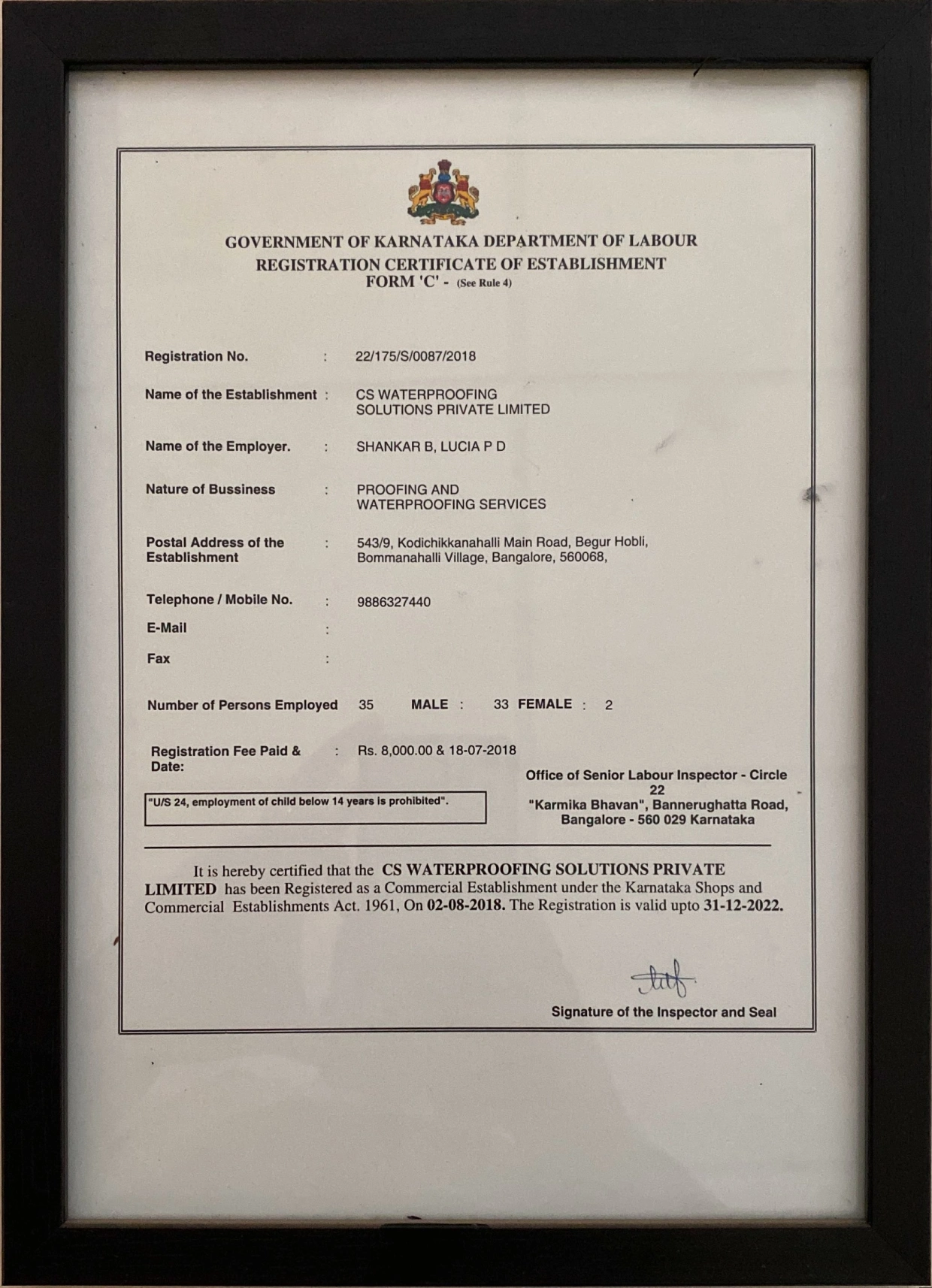 Form C Labour registration